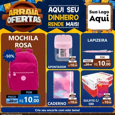 Modelo de Rede Social para Feed Facebook com o tema Arraiá de Ofertas - Junina para Papelaria