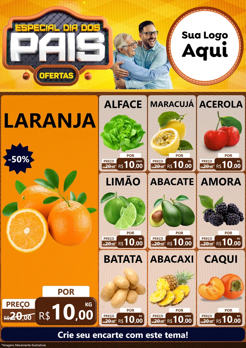Modelo de Encarte para Encarte A4 Vertical com o tema Especial Dia dos Pais para Hortifrúti
