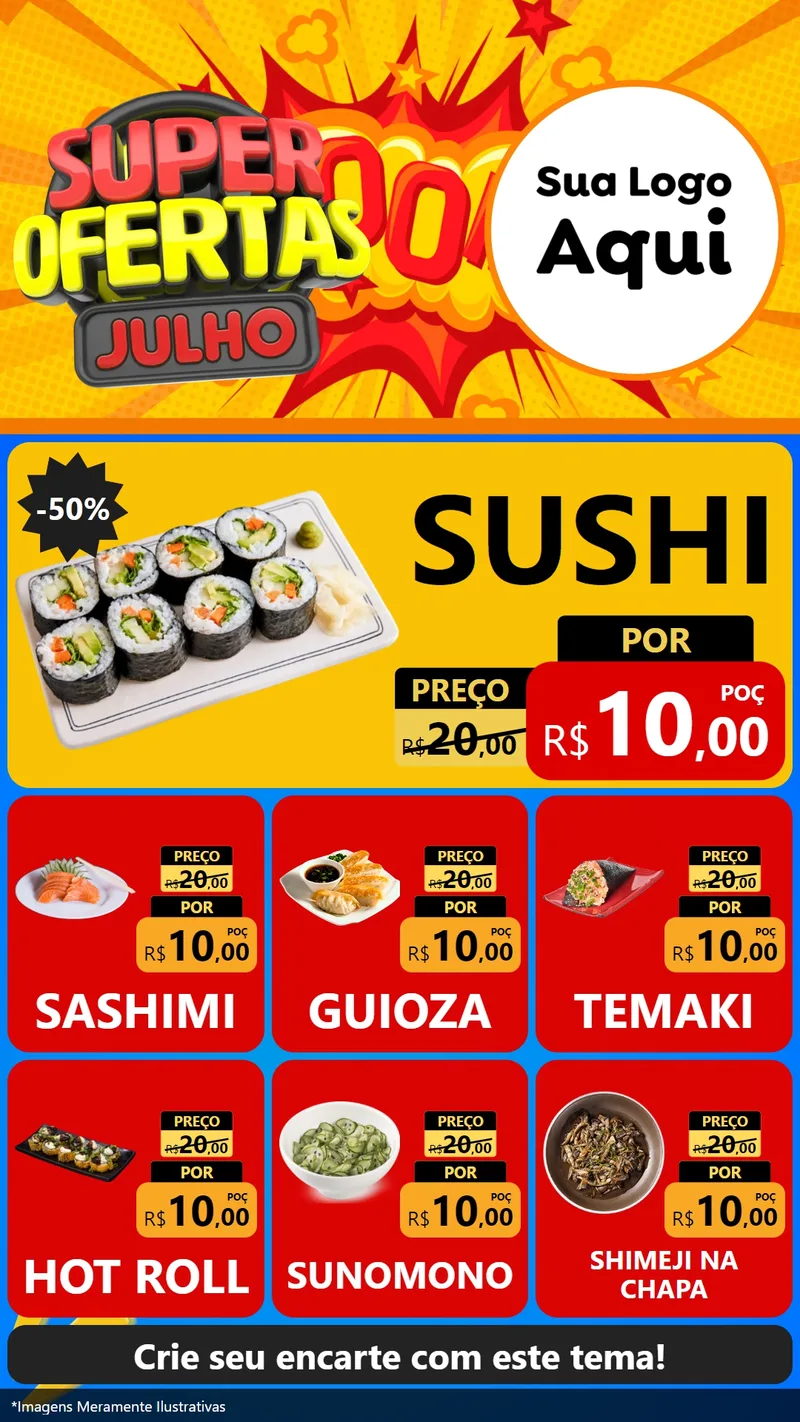 Modelo de Rede Social para Stories com o tema Super Ofertas Julho para Comida japonesa