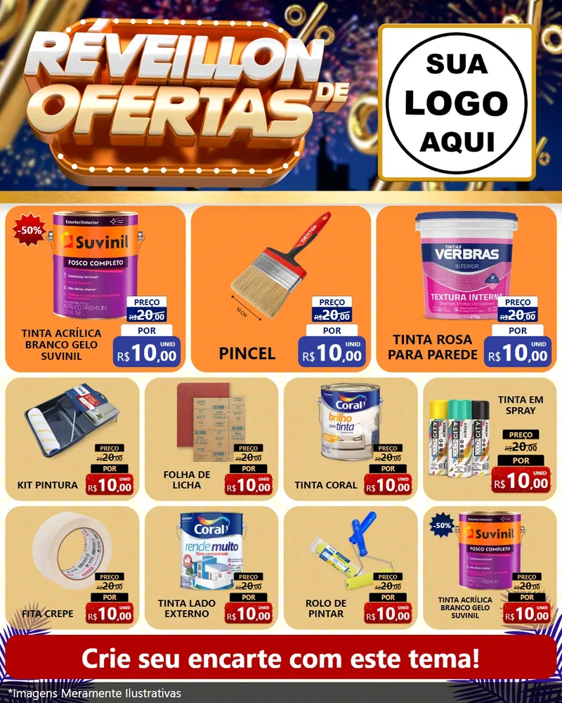 Modelo de Rede Social para Feed Instagram com o tema Réveillon de Ofertas para Tintas e Ferramentas
