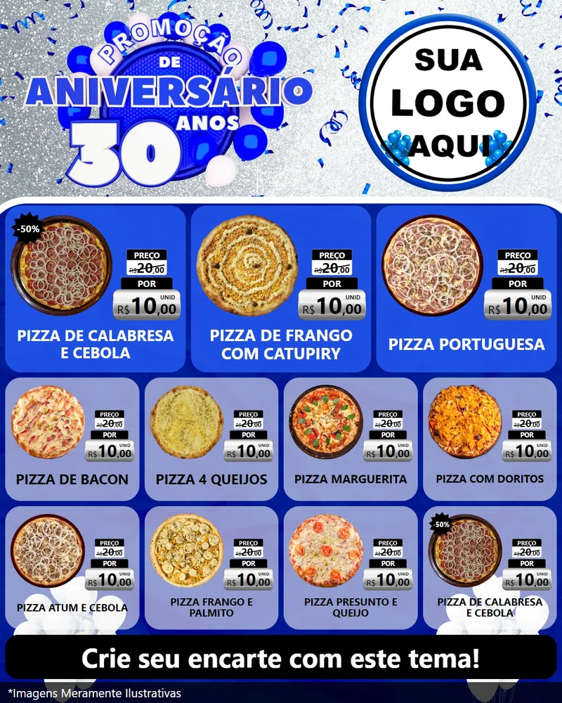 Modelo de Rede Social para Feed Instagram com o tema Promoção de Aniversário - 30 Anos para Pizzaria