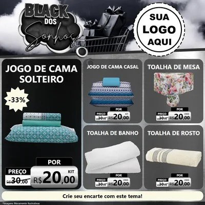Modelo de Rede Social para Feed Facebook com o tema Black dos Sonhos para Cama, Mesa e Banho