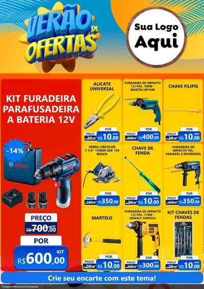 Modelo de Encarte para Encarte A4 Vertical com o tema Verão de Ofertas para Maquinas e Ferramentas