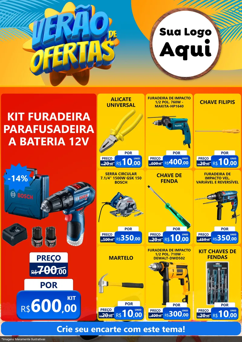 Modelo de Encarte para Encarte A4 Vertical com o tema Verão de Ofertas para Maquinas e Ferramentas