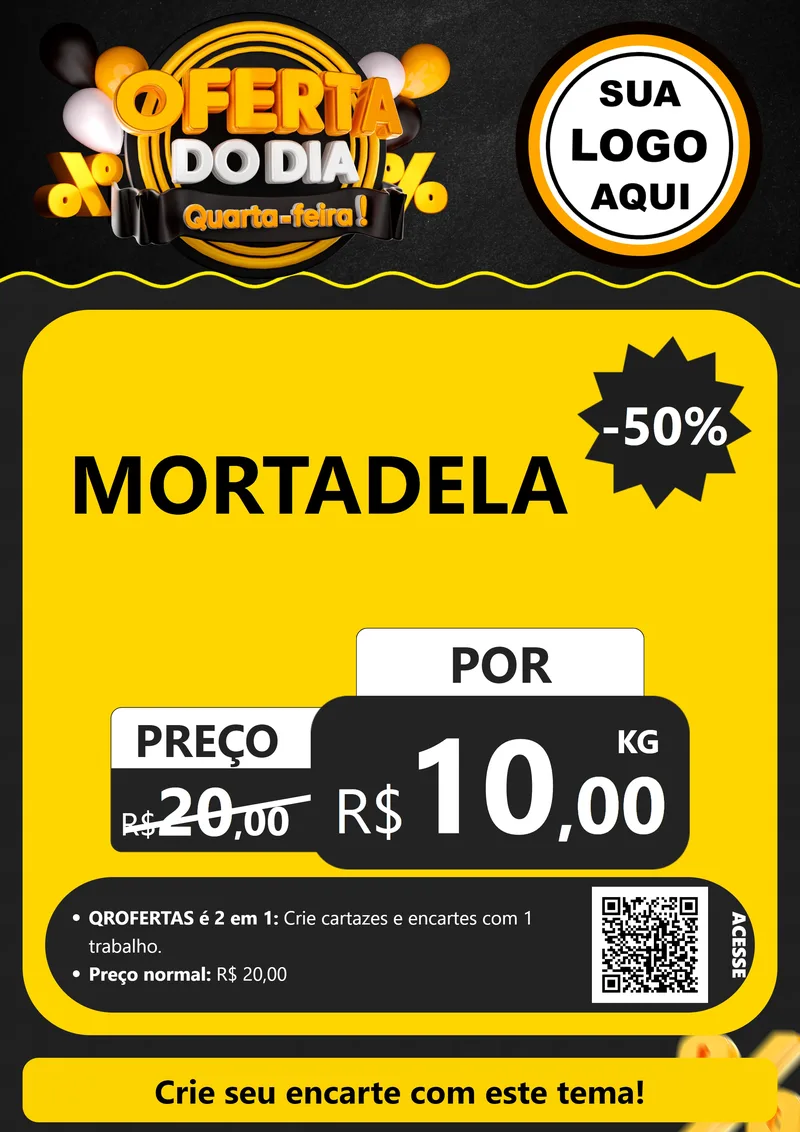 Modelo de Cartaz para Cartaz A4 Vertical com o tema Oferta do Dia - Quarta Feira! para Frios e Laticínios