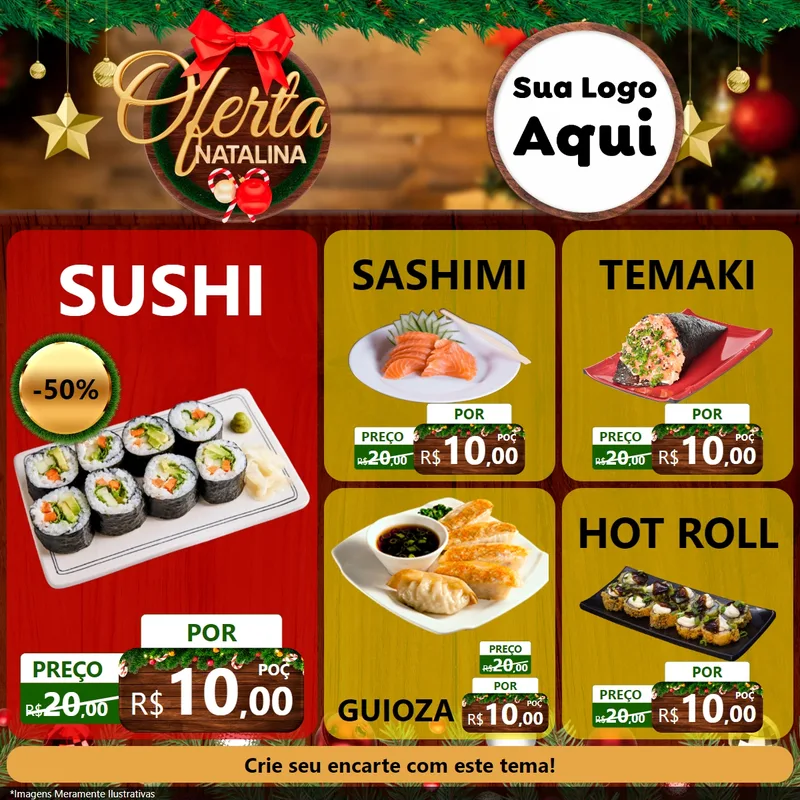 Modelo de Rede Social para Feed Facebook com o tema Ofertas Natalina para Comida japonesa