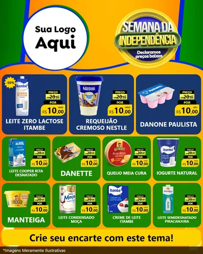 Modelo de Rede Social para Feed Instagram com o tema Semana da Independência Declaramos Preços Baixos para Frios e Laticínios