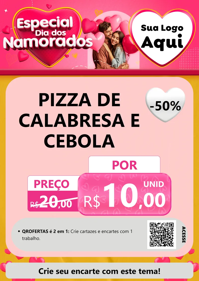 Modelo de Cartaz para Cartaz A4 Vertical com o tema Especial Dia dos Namorados para Pizzaria