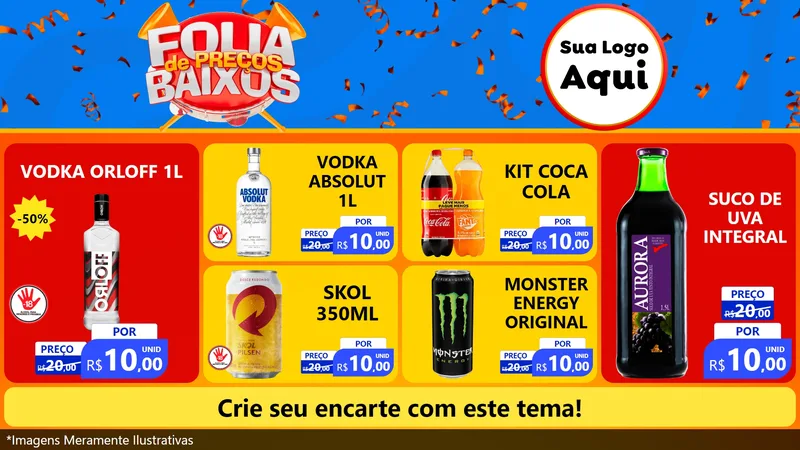 Modelo de TV para TV Horizontal com o tema Folia de Preços Baixos para Distribuidora de bebidas