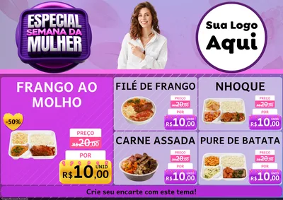 Modelo de Encarte para Encarte A4 Horizontal com o tema Especial Semana da Mulher para Restaurante