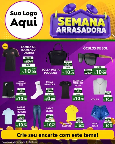 Modelo de Rede Social para Feed Instagram com o tema Semana Arrasadora para Roupas e acessórios