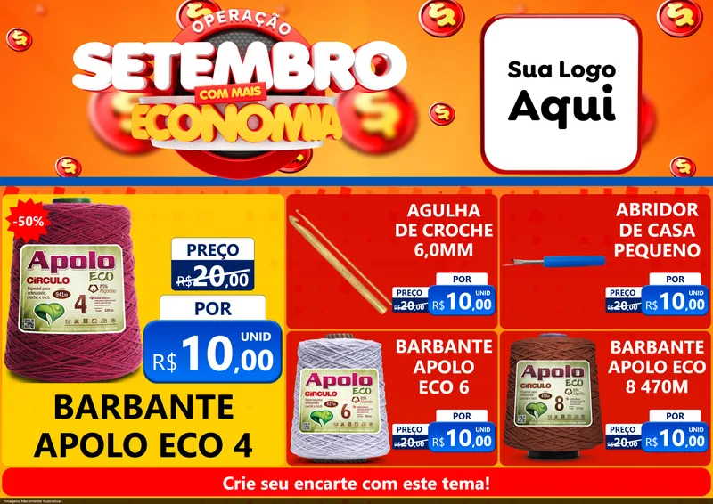 Modelo de Encarte para Encarte A4 Horizontal com o tema Operação Setembro Com Muita Economia para Armarinho e Aviamentos