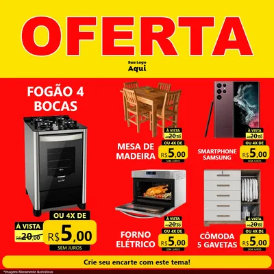 Modelo de Rede Social para Feed Facebook com o tema OFERTA - Vermelho Cartaz para Móveis e Eletro