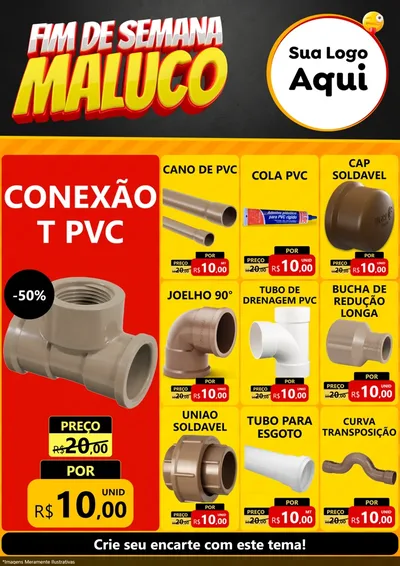 Modelo de Encarte para Encarte A4 Vertical com o tema Final de Semana Maluco para Tubos e conexões