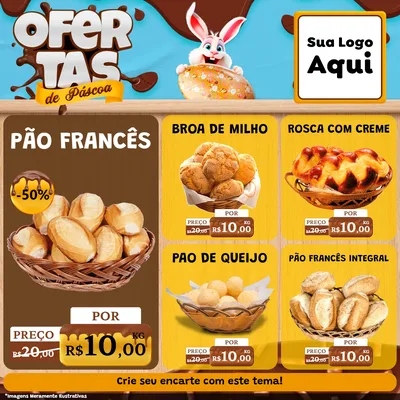 Modelo de Rede Social para Feed Facebook com o tema Ofertas de Páscoa para Padaria