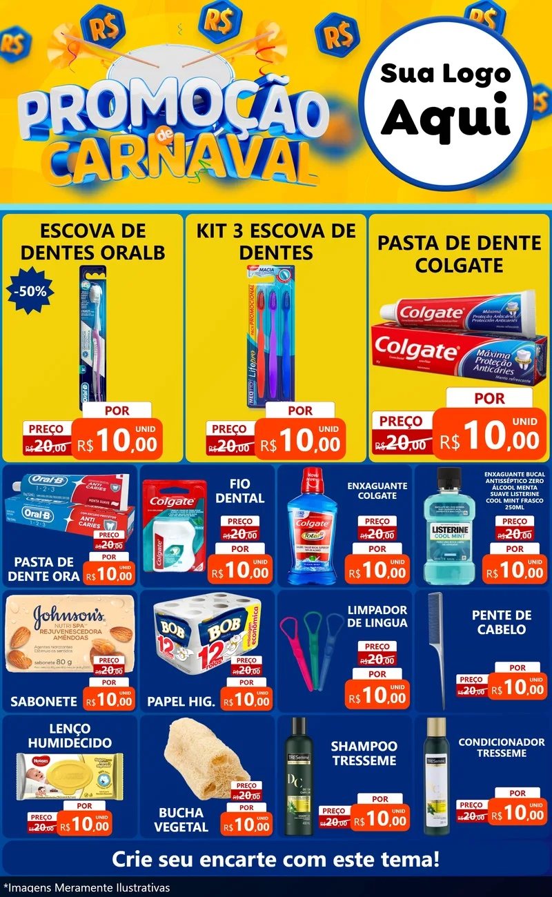 Modelo de Encarte para Encarte Grande com o tema Promoção de Carnaval para Higiene Pessoal