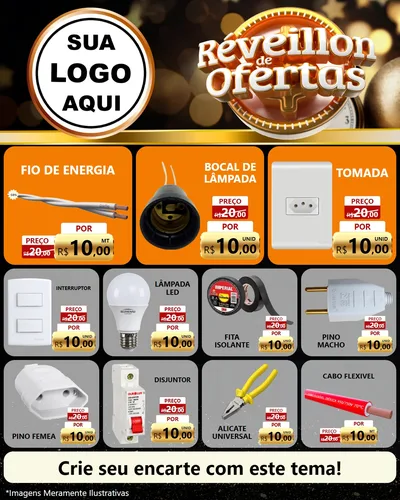 Modelo de Rede Social para Feed Instagram com o tema Réveillon de Ofertas para Materiais Elétricos