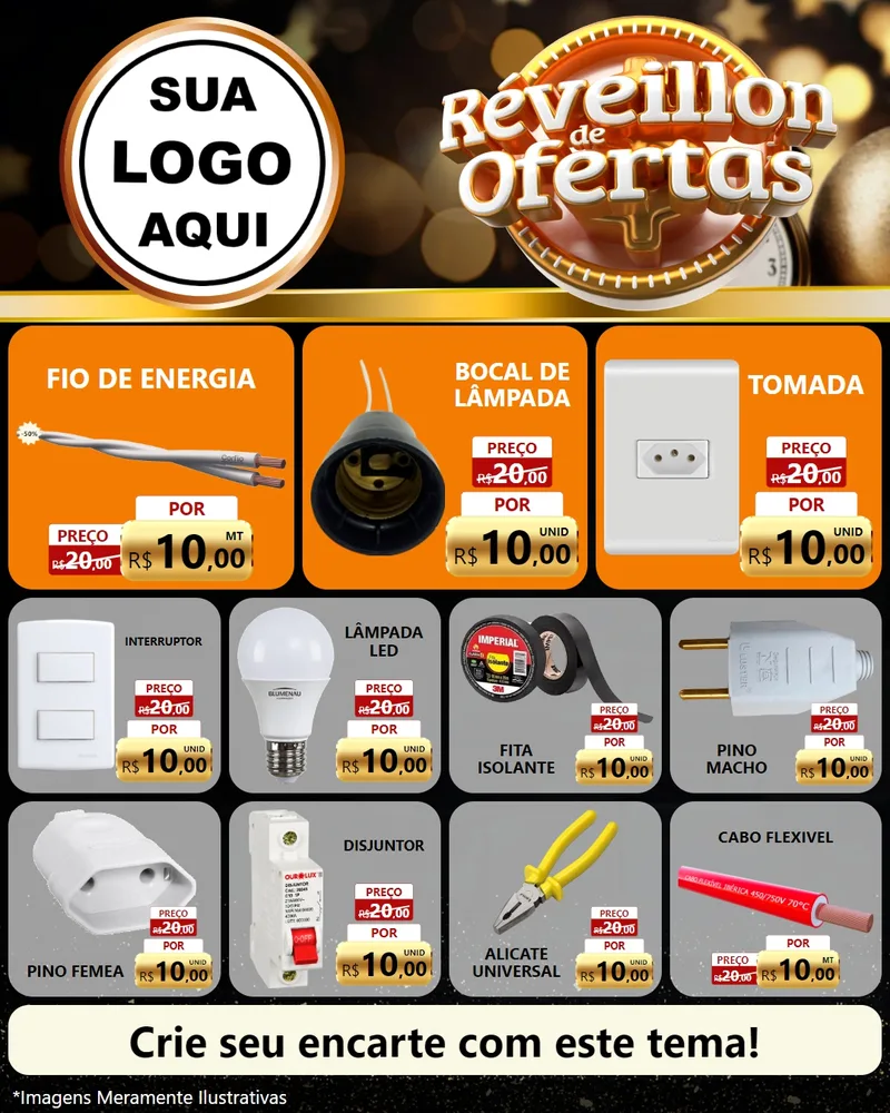 Modelo de Rede Social para Feed Instagram com o tema Réveillon de Ofertas para Materiais Elétricos