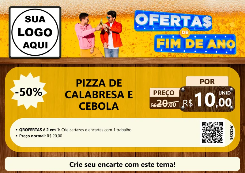 Modelo de Cartaz para Cartaz A4 Horizontal com o tema Ofertas de Fim de Ano para Pizzaria