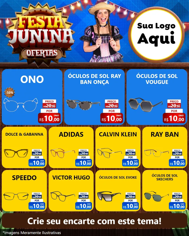 Modelo de Rede Social para Feed Instagram com o tema Festa Junina Ofertas para Óticas