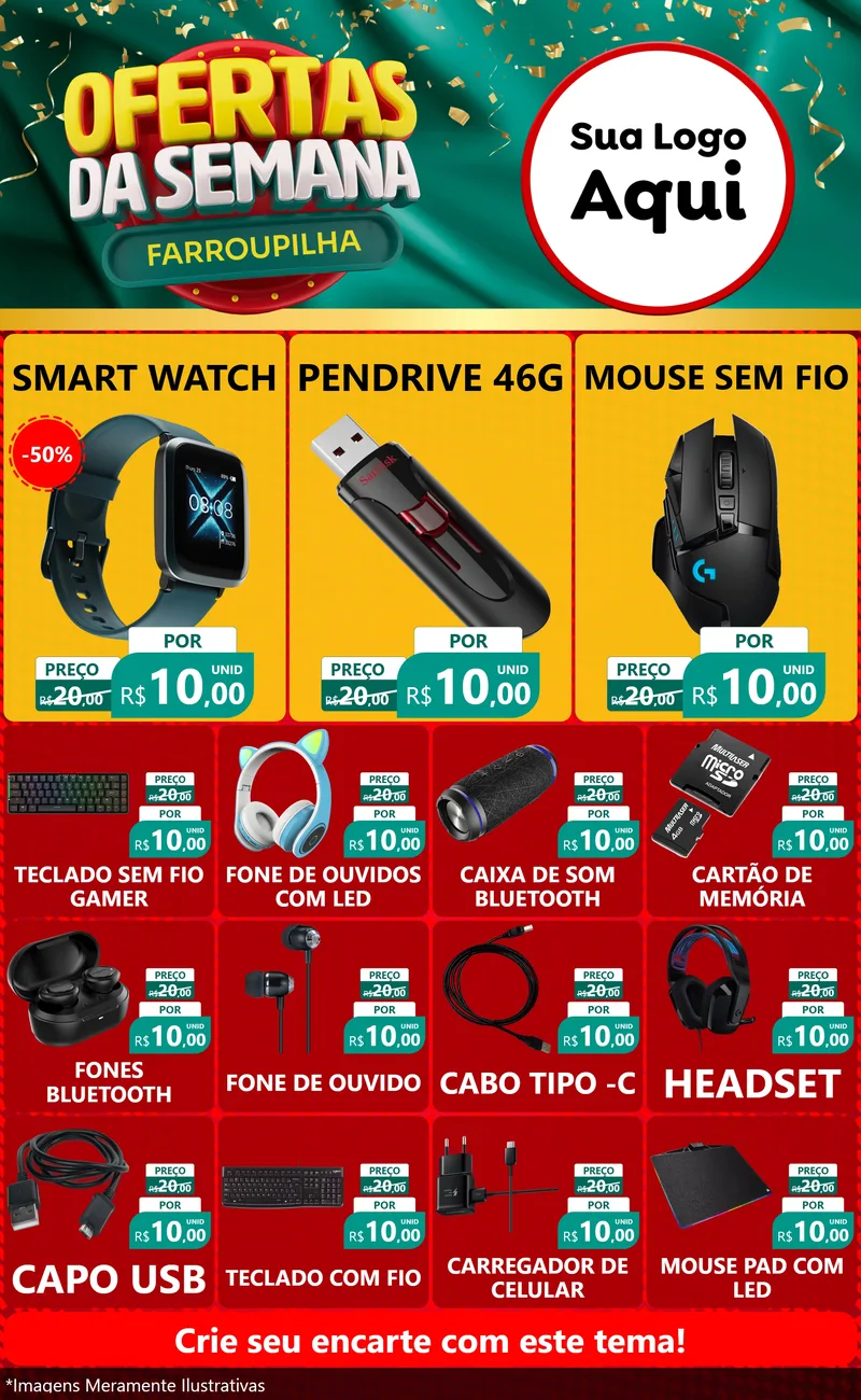 Modelo de Encarte para Encarte Grande com o tema Ofertas da Semana Farroupilha para Informática