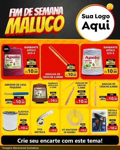 Modelo de Rede Social para Feed Instagram com o tema Final de Semana Maluco para Armarinho e Aviamentos
