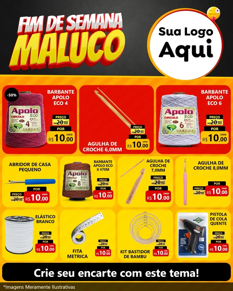 Modelo de Rede Social para Feed Instagram com o tema Final de Semana Maluco para Armarinho e Aviamentos