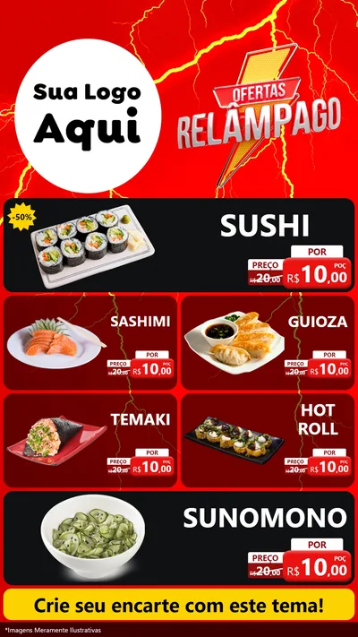 Modelo de TV para TV Vertical com o tema Ofertas Relâmpago para Comida japonesa