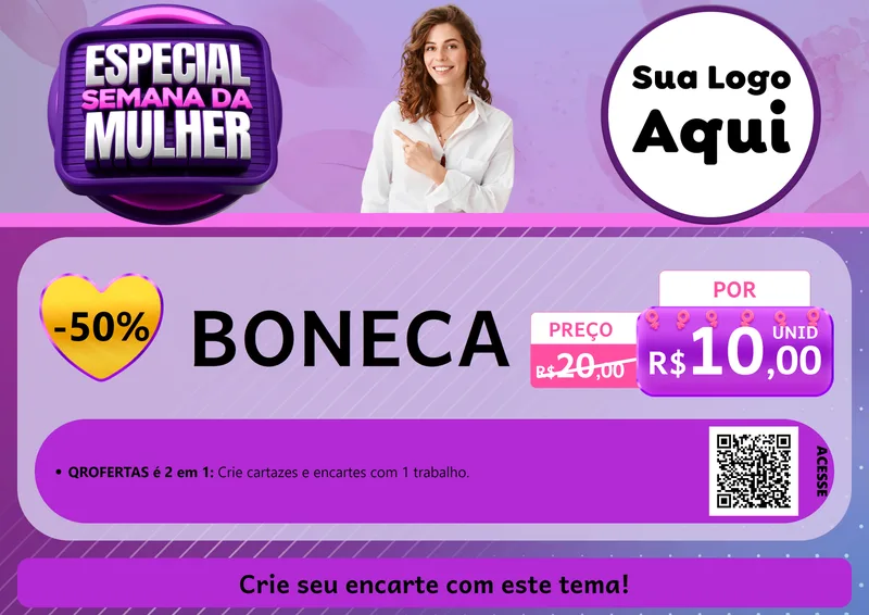 Modelo de Cartaz para Cartaz A4 Horizontal com o tema Especial Semana da Mulher para Brinquedos