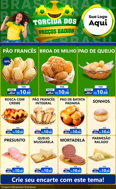 Modelo de Encarte para Encarte Grande com o tema Torcida dos Preços Baixos - Copa para Padaria