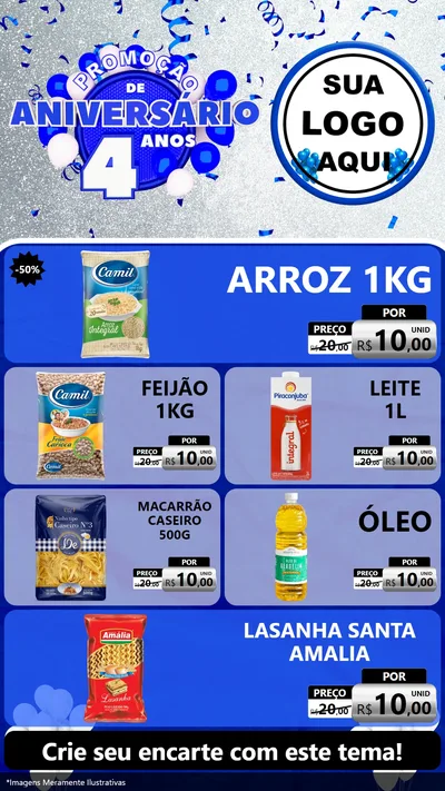 Modelo de TV para TV Vertical com o tema Promoção de Aniversário - 4 Anos para Supermercado