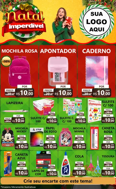 Modelo de Encarte para Encarte Grande com o tema Natal Imperdível para Papelaria