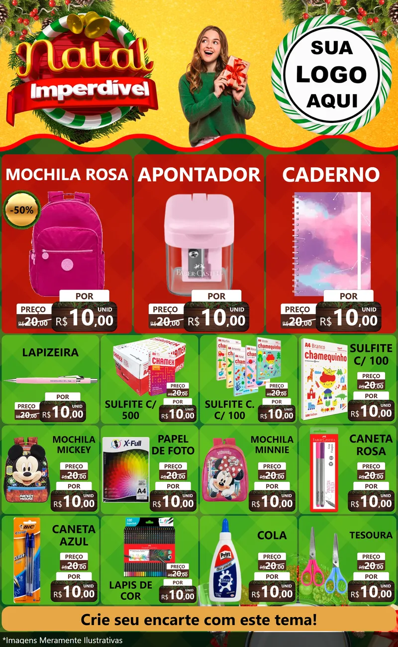 Modelo de Encarte para Encarte Grande com o tema Natal Imperdível para Papelaria