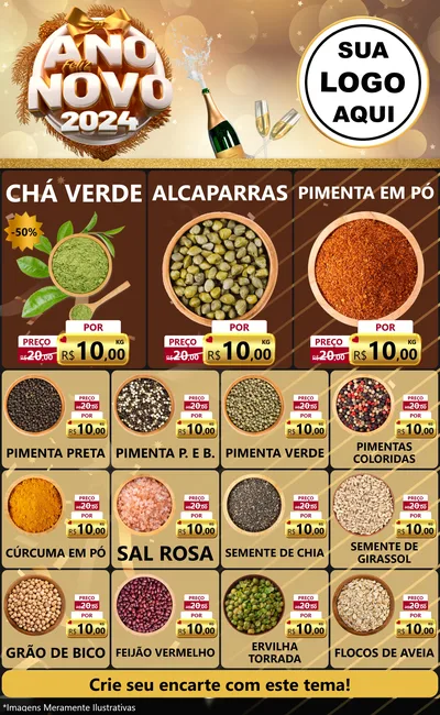 Modelo de Encarte para Encarte Grande com o tema Feliz Ano Novo 2027 para Produtos Naturais