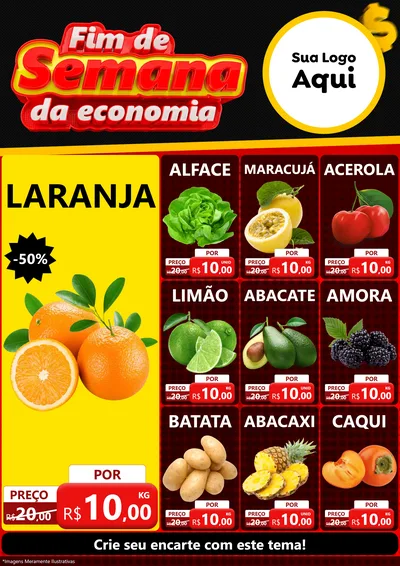 Modelo de Encarte para Encarte A4 Vertical com o tema Fim de Semana da Economia para Hortifrúti