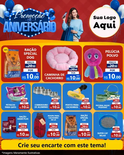 Modelo de Rede Social para Feed Instagram com o tema Promoção de Aniversário para Pet Shop