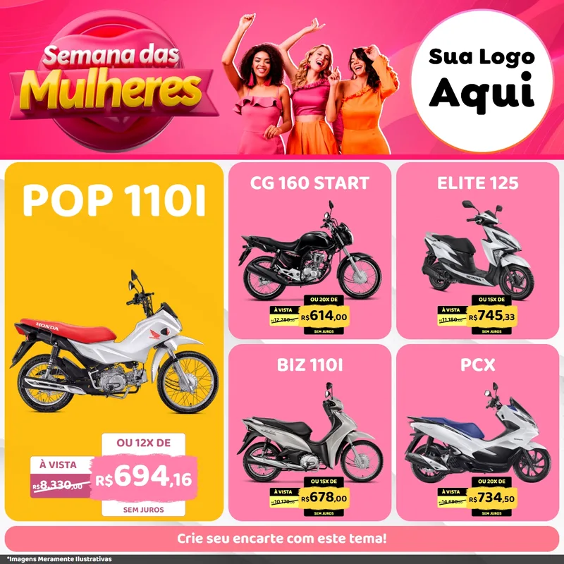 Modelo de Rede Social para Feed Facebook com o tema Semana das Mulheres para Concessionaria de Motos