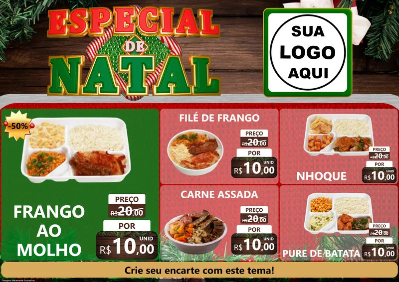Modelo de Encarte para Encarte A4 Horizontal com o tema Especial de Natal para Restaurante