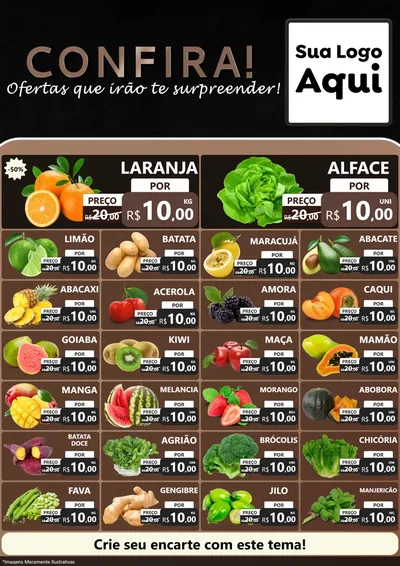 Modelo de Encarte para Encarte A4 Vertical com o tema Confira! Ofertas que irão te surpreender! para Hortifrúti