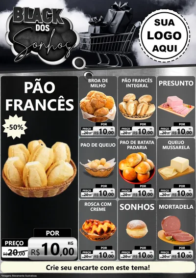 Modelo de Encarte para Encarte A4 Vertical com o tema Black dos Sonhos para Padaria