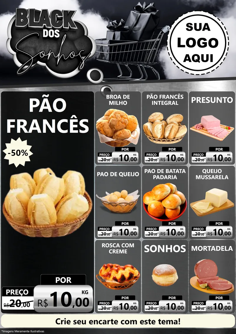 Modelo de Encarte para Encarte A4 Vertical com o tema Black dos Sonhos para Padaria