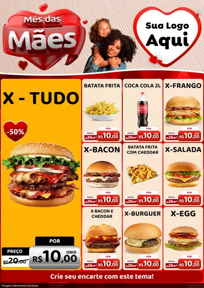 Modelo de Encarte para Encarte A4 Vertical com o tema Mês das Mães para Hamburgueria