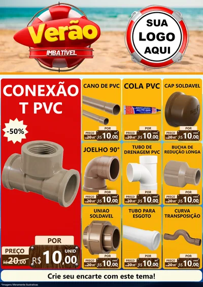 Modelo de Encarte para Encarte A4 Vertical com o tema Verão Imbatível para Tubos e conexões