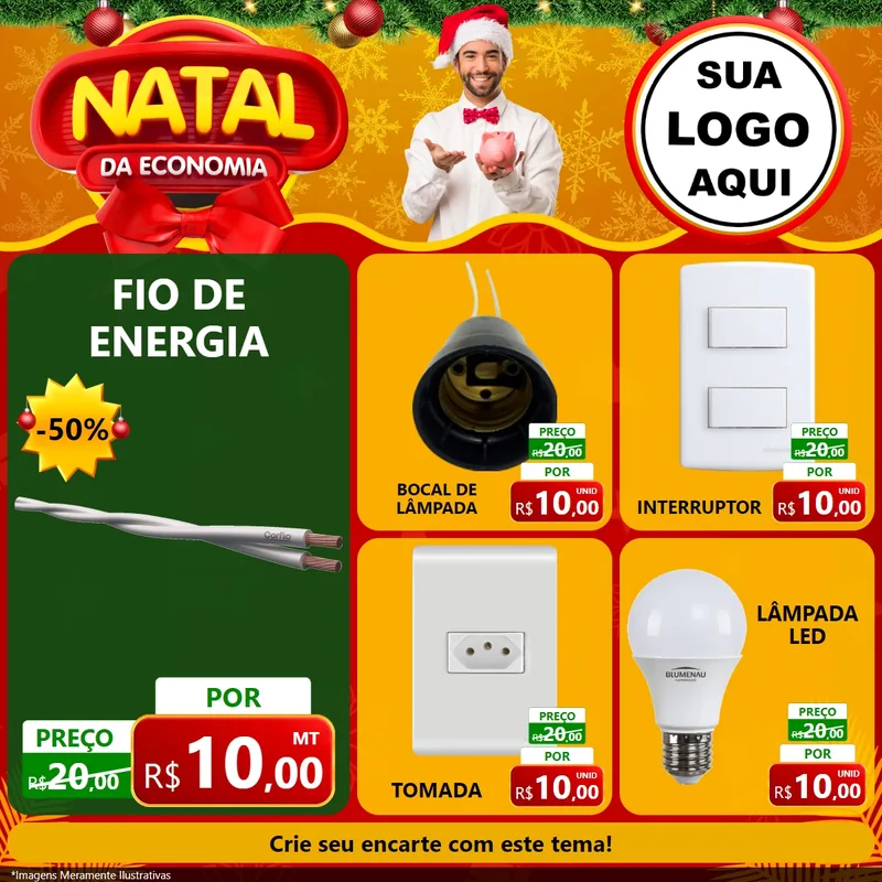 Modelo de Rede Social para Feed Facebook com o tema Natal da Economia para Materiais Elétricos
