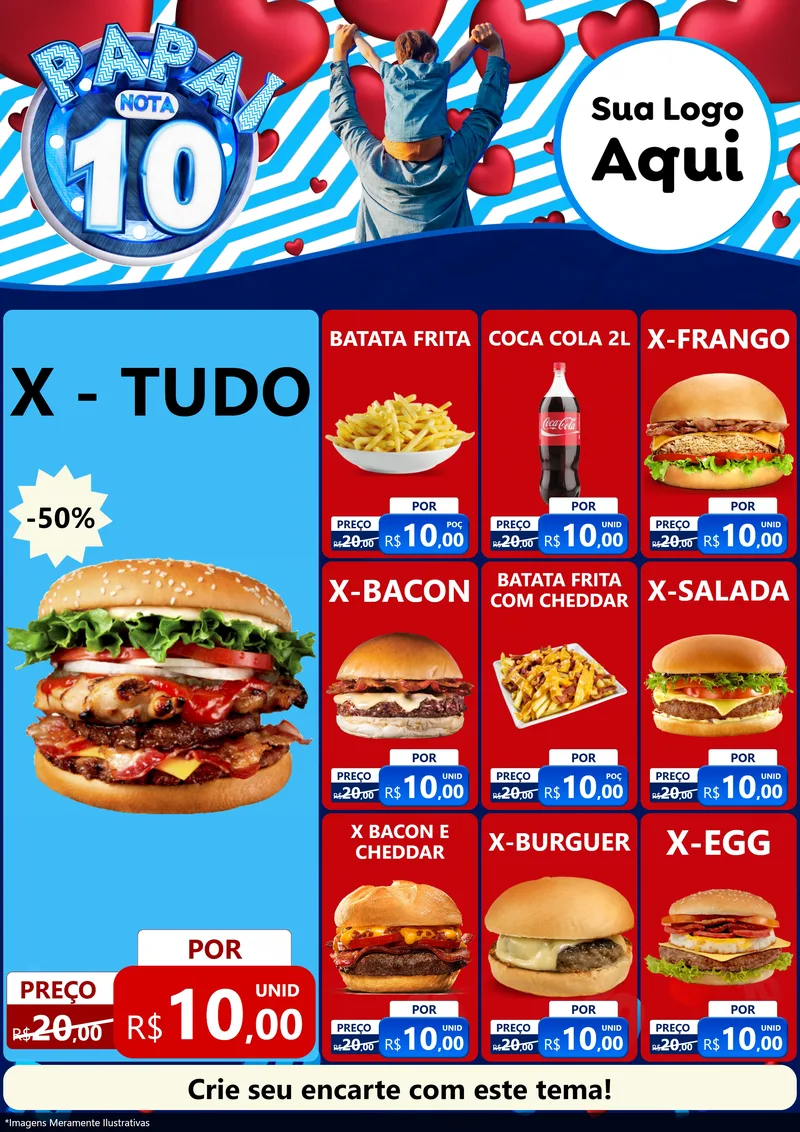 Modelo de Encarte para Encarte A4 Vertical com o tema Papai Nota 10 para Hamburgueria