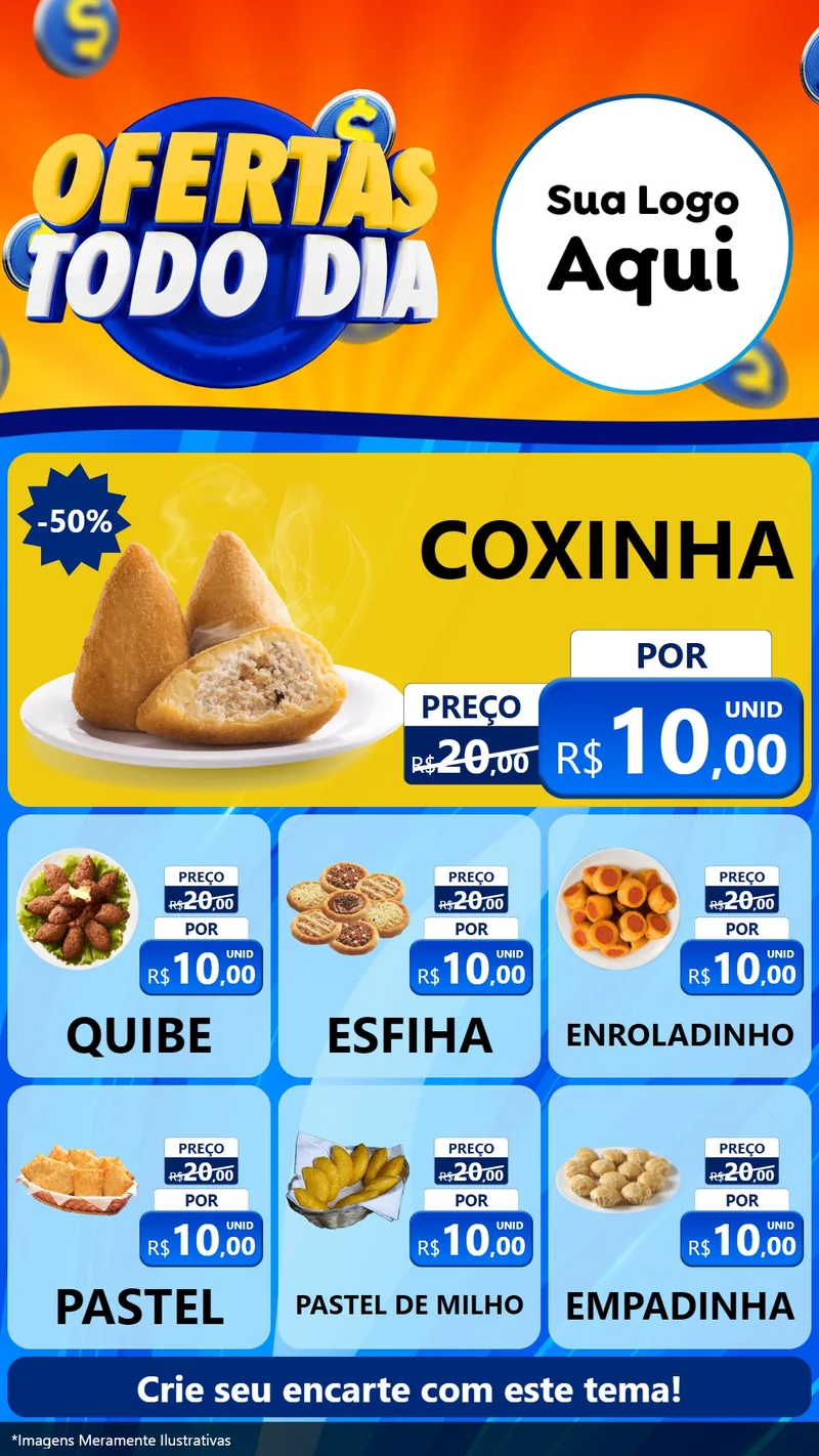 Modelo de Rede Social para Stories com o tema Ofertas Todo Dia para Salgadaria