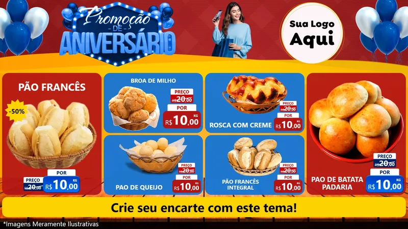 Modelo de TV para TV Horizontal com o tema Promoção de Aniversário para Padaria