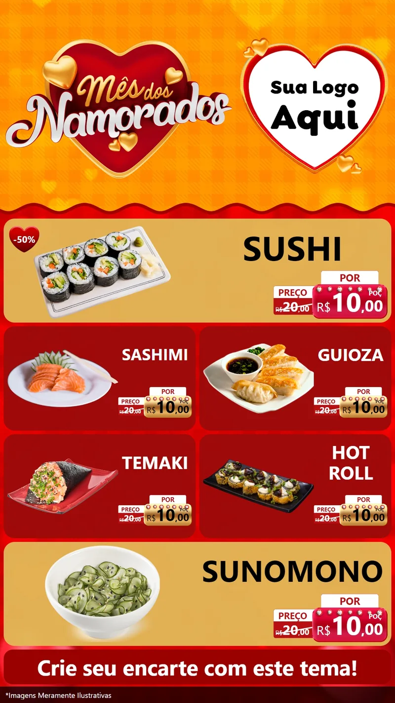 Modelo de TV para TV Vertical com o tema Mês dos Namorados para Comida japonesa