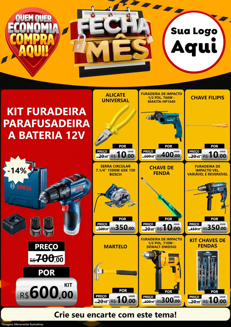 Modelo de Encarte para Encarte A4 Vertical com o tema Fecha Mês para Maquinas e Ferramentas