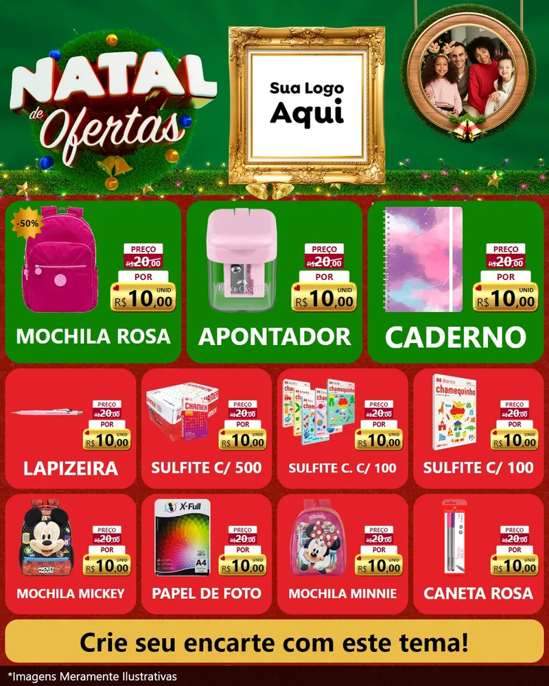 Modelo de Rede Social para Feed Instagram com o tema Natal de Ofertas para Papelaria